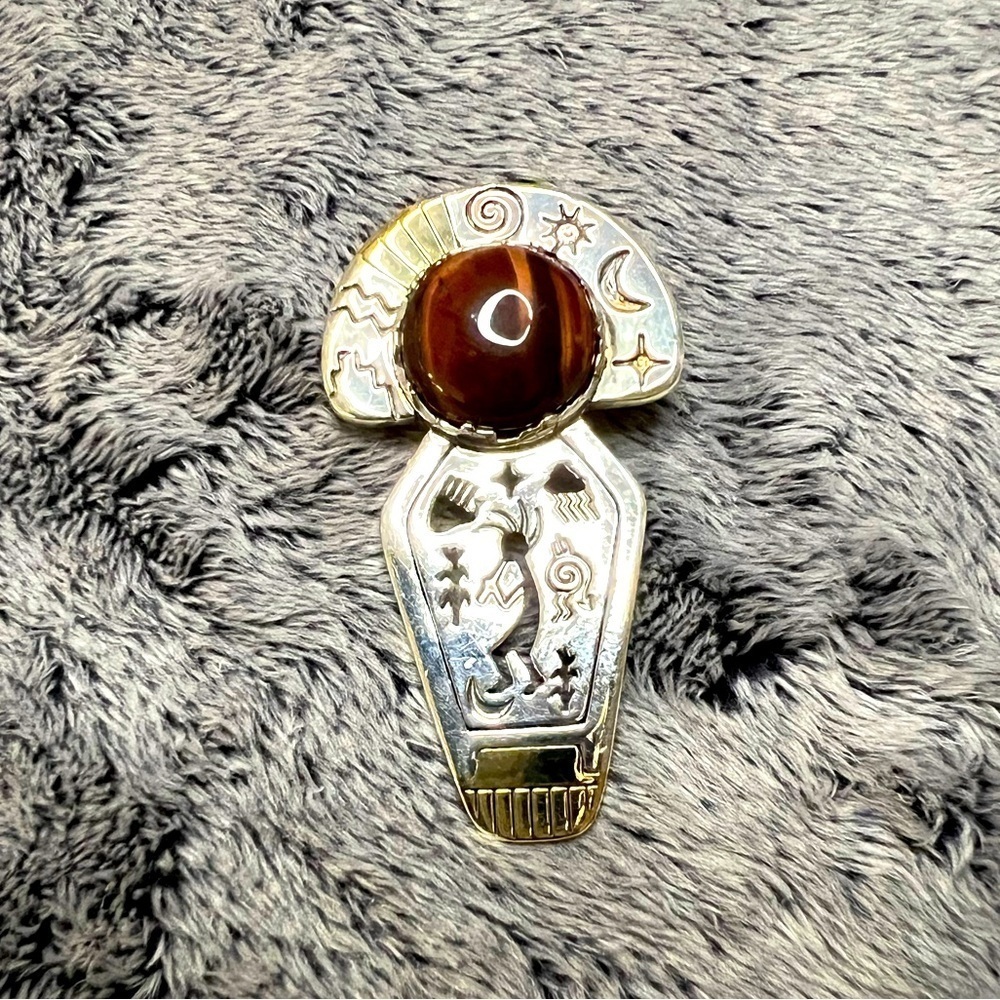 Carolyn Pollack RMT Sterling Silver 14KT Gold Tiger's Eye Brooch Pendant